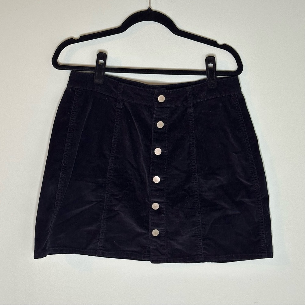 Black Button-Up Corduroy Skirt